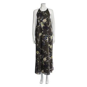 6397 Floral Halter Maxi Dress Green Cotton Size L